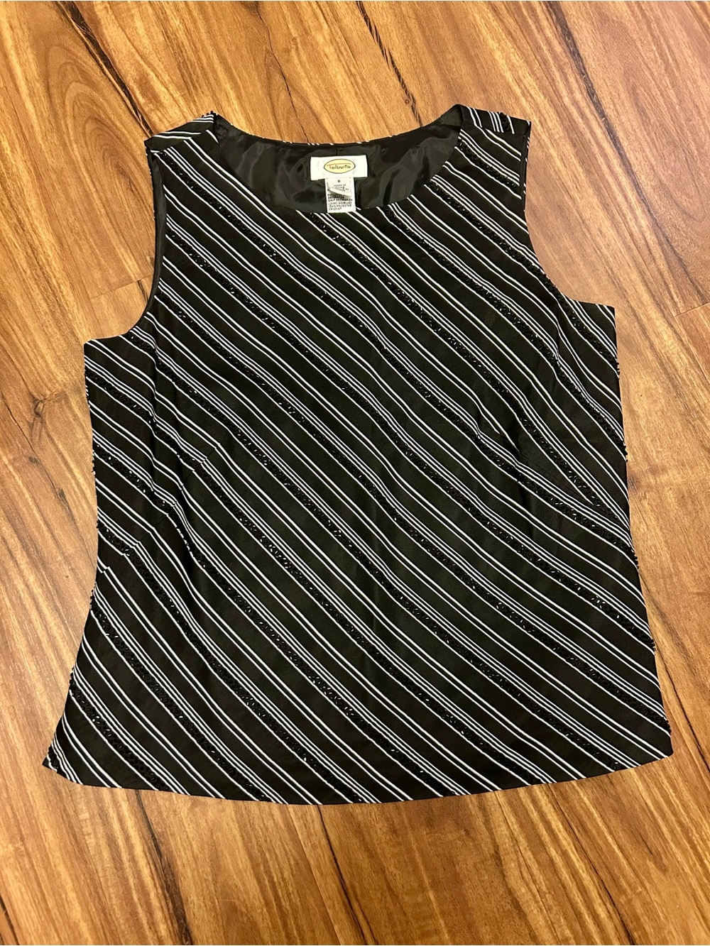 Talbots Black Sleeveless Diagonal Stripe Tank silk/rayon 8